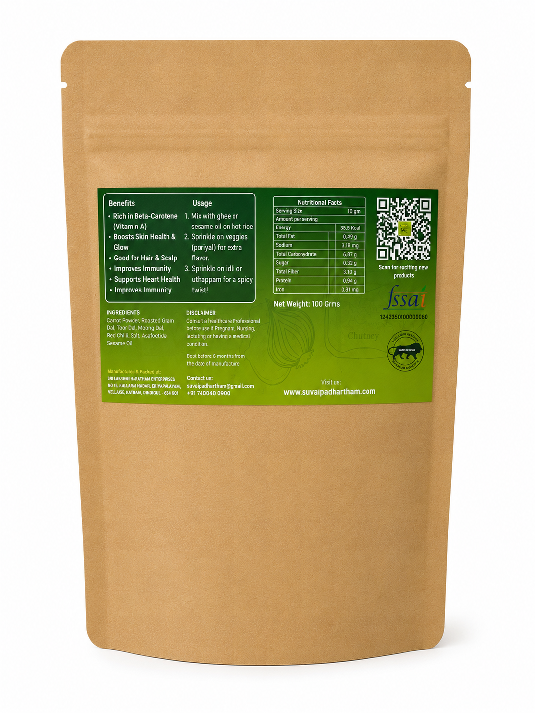 Carrot Rice Dal Powder - Suvai Padhartham