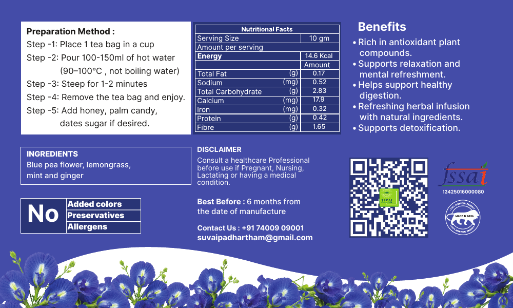 Sangu Poo (Butterfly Pea Flower) Dip Tea